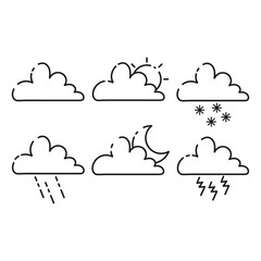 Fototapeta premium Clouds. Weather. Sun, rain, snow, moon, storm. Thin line icons for web, applications and design. Minimalistic flat style.