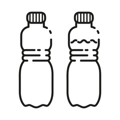 Empty and full plastic water bottle. Thin line icons for web, applications and design. Minimalistic flat style.