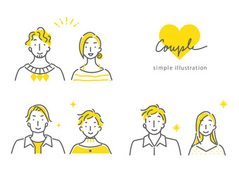 simple line art illustration, expressive　couples in bicolor