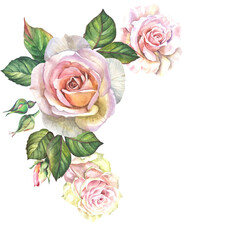 flowers corner with watercolor roses