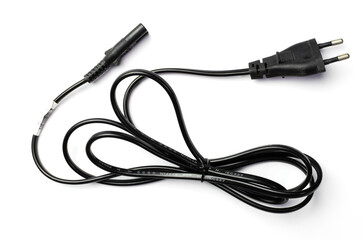 Cable plug about electronic charging and mobile equipment also USB cables. DC AC voltage on white background