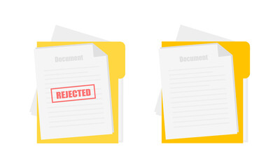 Office document. Contract rejected. Vector flat illustration. Paper document page icon.