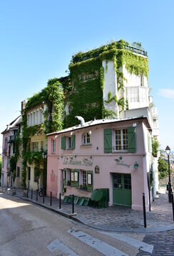 Famous La Maison Rose restaurant at Montmartre neighbourhood. Paris, France. August 12, 2019.	
