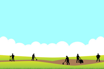 Obraz na płótnie Canvas 畑を耕す農民　ピクトグラム