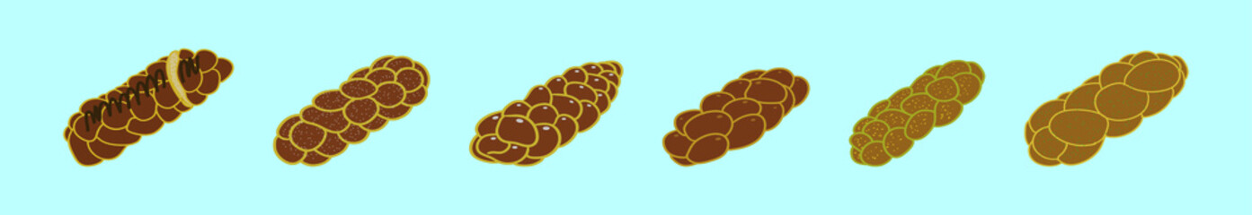 set of challah bread cartoon icon design template with various models. vector illustration isolated on blue background