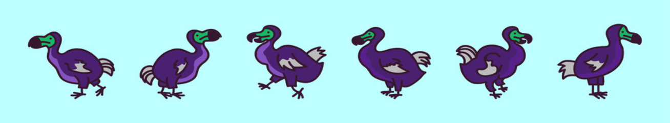 set of dodo bird cartoon icon design template with various models. vector illustration isolated on blue background © eny