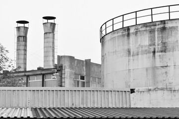Industrial architecture. Composition of steel and concrete. Minimal modern composition.