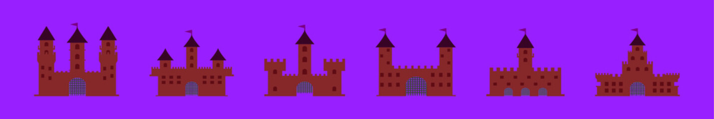 set of fort cartoon icon design template with various models. vector illustration isolated on purple background
