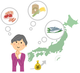 ふるさと納税　返礼品を選ぶ高齢女性