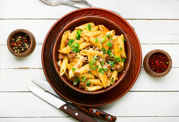 Appetizing pasta with minced meat
