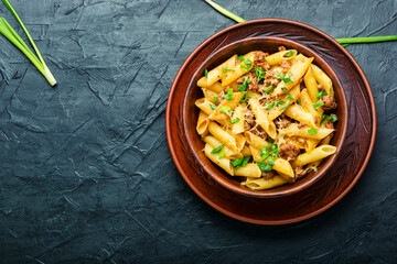 Appetizing pasta with minced meat