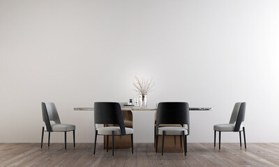 The mock up room interior design of  minimal dining room and empty wall pattern background, 3d rendering