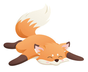 Cute baby cartoon fox with red tail. Wildlife orange adorable animal style graphic, vector illustration