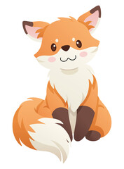 Cute baby cartoon fox with red tail. Wildlife orange adorable animal style graphic, vector illustration