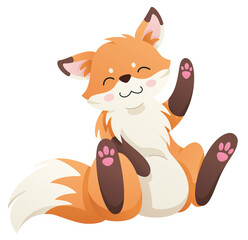 Cute baby cartoon fox with red tail. Wildlife orange adorable animal style graphic, vector illustration