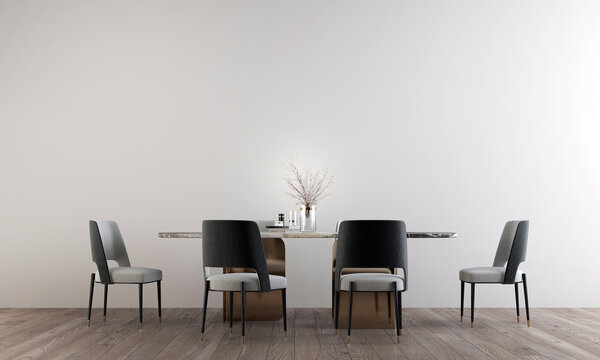 The mock up room interior design of  minimal dining room and empty wall pattern background, 3d rendering