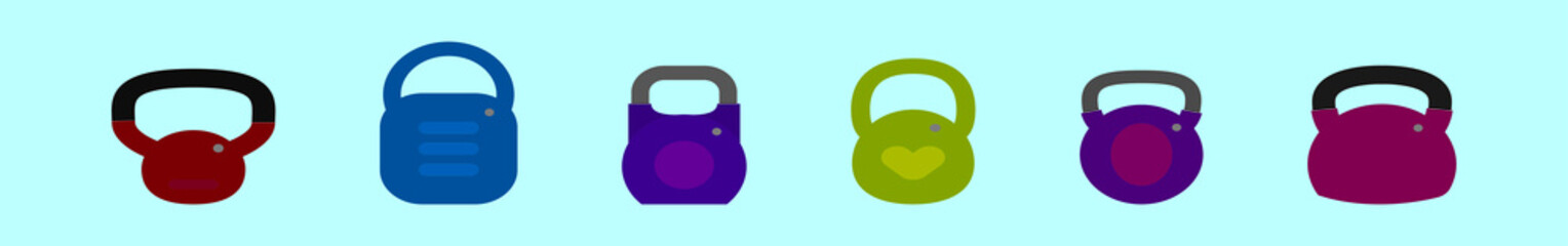 set of kettle bell cartoon icon design template with various models. vector illustration isolated on blue background