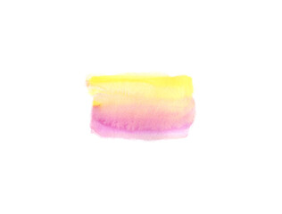 Watercolor yellow pink paint spot isolated on white background. Blurred background. An abstraction. Spring sky. Sunrise
