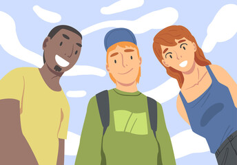Group of Young Man and Woman Looking at Camera from Above Vector Illustration