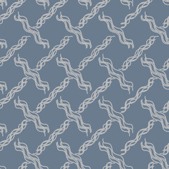 Seamless geometric patterns. Beige intersecting waves on a gray-blue background. Design for fabric, wallpaper, bedding, textiles, neckerchiefs and accessories, underwear, packaging, covers, printing