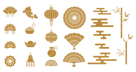 Set of Chinese new year greeting card decoration.