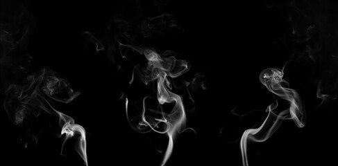 Set swirling movement of white smoke group, abstract line Isolated on black background