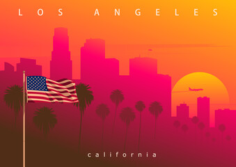 Los Angeles evening skyline, California, USA. Picturesque sunset in the City of Angels (original, not derived image)