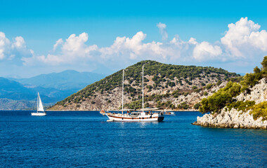Fototapeta premium Gocek Bay coastline view in Turkey