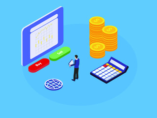 Trading online 3D isometric vector concept for banner, website, illustration, landing page, flyer, etc