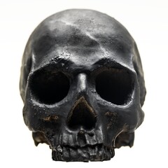 Spooky dark black skull aginast white background isolated