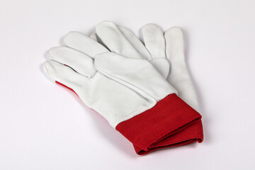 Leather work gloves on a white background