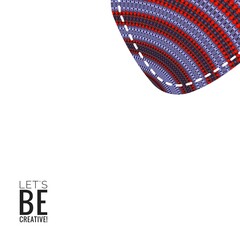 Inverted on white abstract background from circles in red blue colors with 'Let' be creative!' text. Inspirational style image. Knitted fabric surface imitation. Decorative concept.
