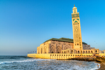 Hassan II Mosque at dusk, Casablanca, Morocco.