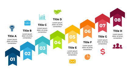 Arrows Vector Infographic. Presentation slide template. Chart diagram. 8 steps stairs.