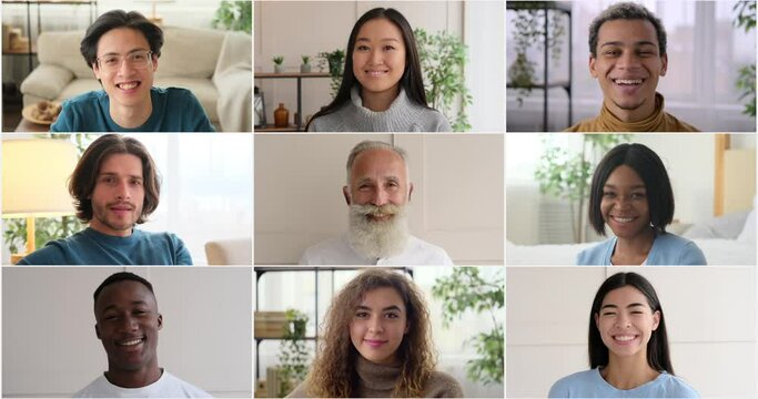 Screen of nine people connecting online through video call