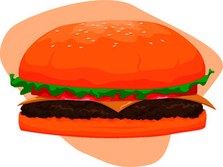 Hamburger isolated on an orangic shape background