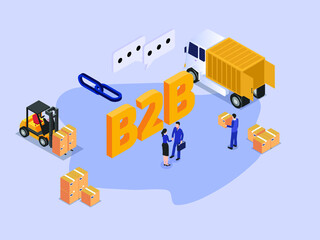 B2B logistic 3D isometric vector concept for banner, website, illustration, landing page, flyer, etc