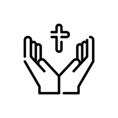 Fototapeta premium Pray, Hand, Christian Cross Icon Logo Illustration Vector Isolated. Christ and Easter Icon-Set. Suitable for Web Design, Logo, App, and UI. Editable Stroke and Pixel Perfect. EPS 10.