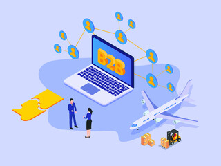 B2B export import 3D isometric vector concept for banner, website, illustration, landing page, flyer, etc