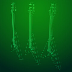 Electric guitar musical instrument. Wireframe low poly mesh vector illustration.