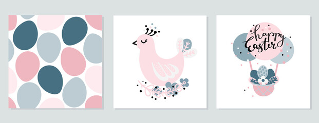 A set of cute Easter cards in a cartoon hand drawn style