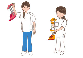 長・短下肢装具を持つ女性セラピストたち