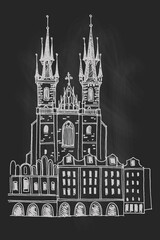 Vector sketch of  The Church of Our Lady before Tyn , Prague, Czech Republic.