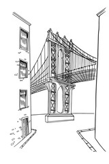 vector sketch of Brooklyn bridge in New York