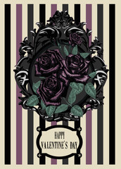 Gothic Victorian Valentines day Card With Black Roses - stylized victorian vector isolated on white