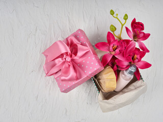 gift box with cosmetics on the theme of Valentine's day, birthday and wedding