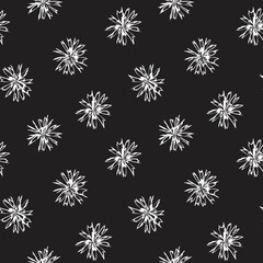 Black and White Floral Brush strokes Seamless Pattern Background