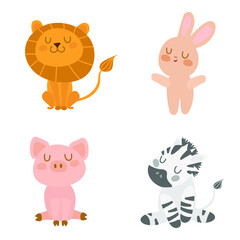 Obraz premium zebra lion pig and bunny set on the white background