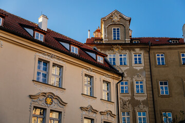 All-seeing eye on the house, narrow picturesque street Jansky vrsek with baroque and renaissance...