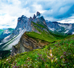 the magnificent view of the Seceda in Dolomites